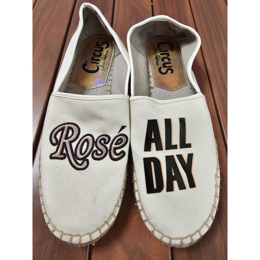 Sam Edelman Circus Rose All Day‎ White Shimmer Espadrille Flats Shoes Women's 8